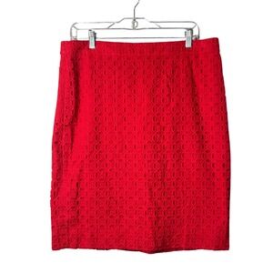 J.Crew The Pencil Skirt Womens 12 Red Eyelet 100% Cotton Career‎ Work Preppy